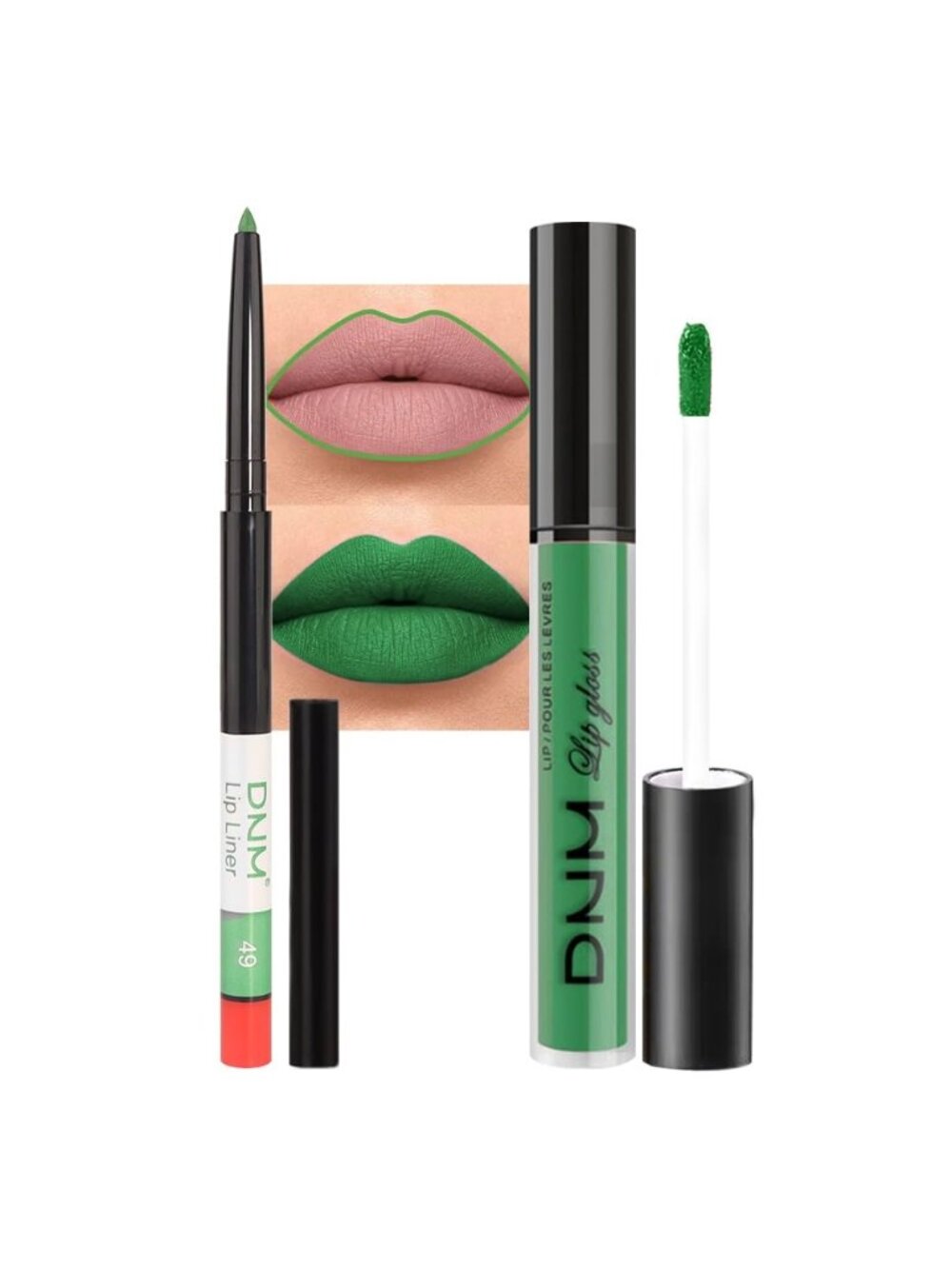 DNM 47# Emerald Green 2Pcs 24H Long-Lasting Matte Liquid Lipstick and Lip Liner